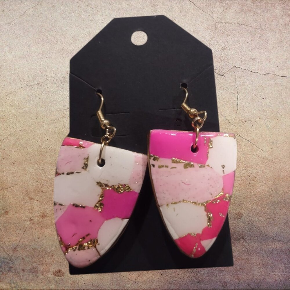 3FOR$10 DEAL - Handcrafted Polymer Clay Pink Geometric Dangle Earrings